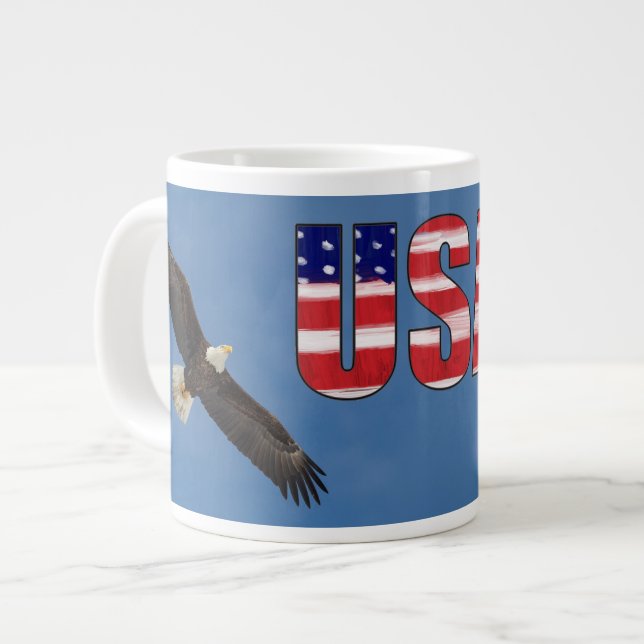 USA Flag And Bald Eagle Giant Coffee Mug (Front Left)