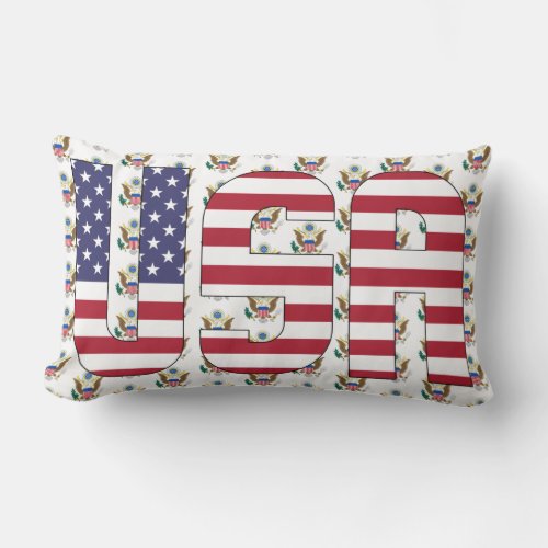 USA Flag and Coat of Arms Patriotic Lumbar Pillow