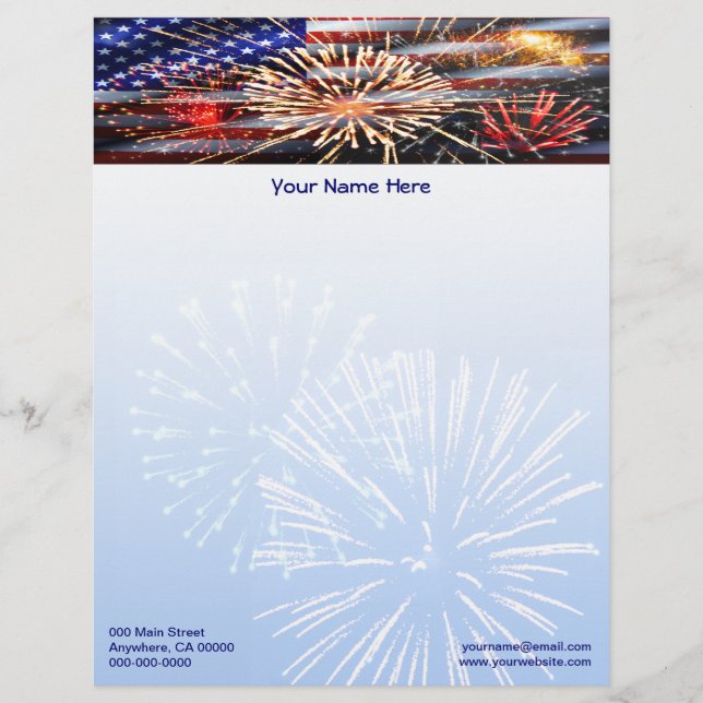 USA Flag and Fireworks Letterhead (Front)