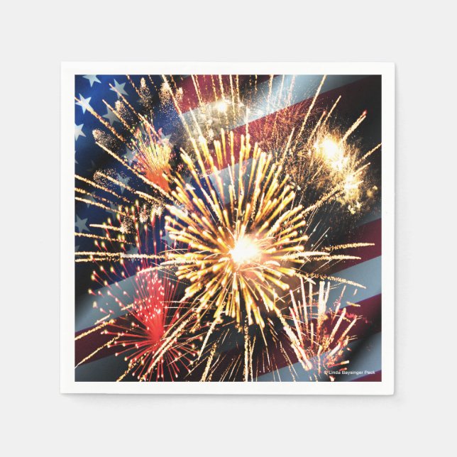 USA Flag and Fireworks Napkins (Front)