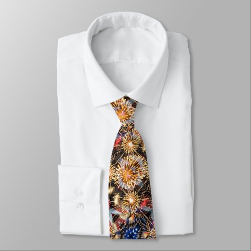 USA Flag and Fireworks Neck Tie