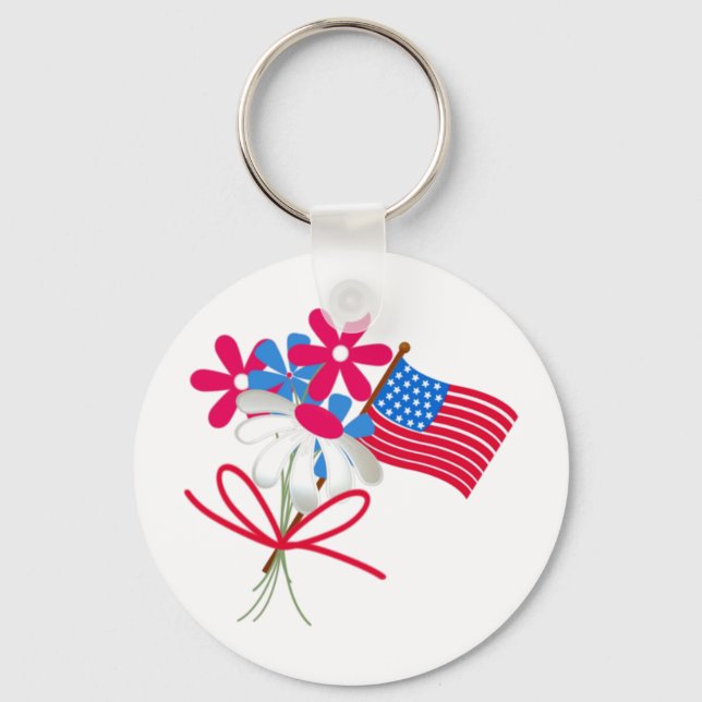 USA FLag and Flowers Keychain (Front)