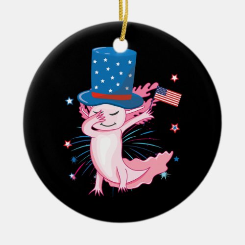USA Flag And Hat Axolotl Outfit For Independent Ceramic Ornament