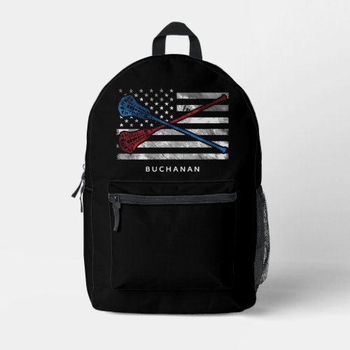 USA Flag and Lacrosse Bats Custom Printed Backpack