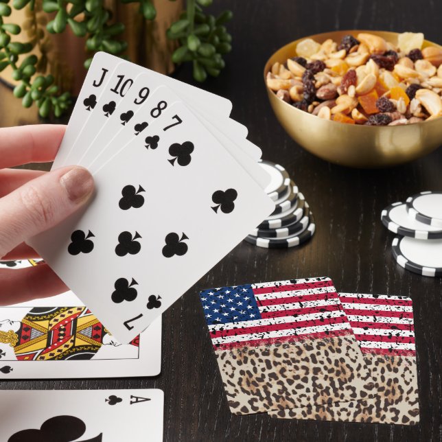 USA Flag and Leopard Print Poker Cards (In Situ)