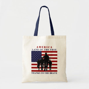 USA Flag and Soldiers Silhouette Tote