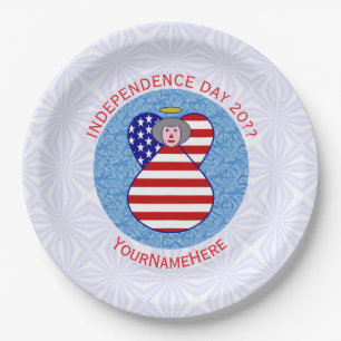 USA Flag Angel Grandma – Independence Day Paper Plates