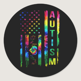 USA Flag Autism Awareness Teacher Mom Support Classic Round Sticker