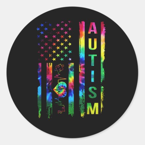 USA Flag Autism Awareness Teacher Mom Support Classic Round Sticker