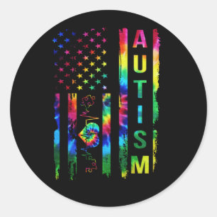 USA Flag Autism Awareness Teacher Mom Support Classic Round Sticker