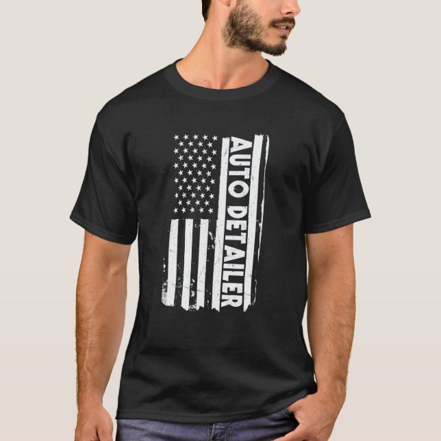 USA Flag Auto Detailer Apparel Car Polish America T-Shirt (Front)