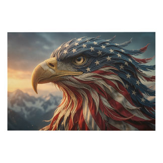 USA Flag Bald Eagle Design Wood Wall Art