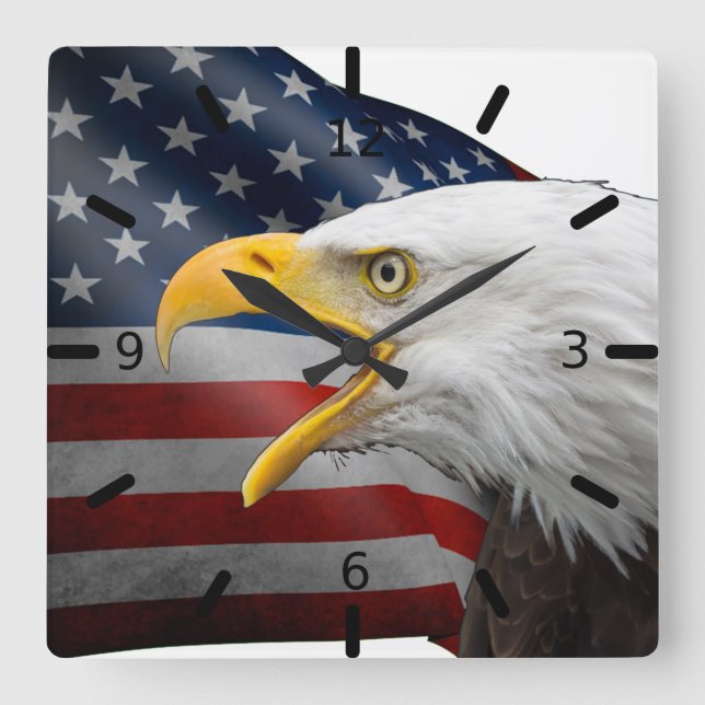 Usa flag-bald eagle square wall clock (Front)