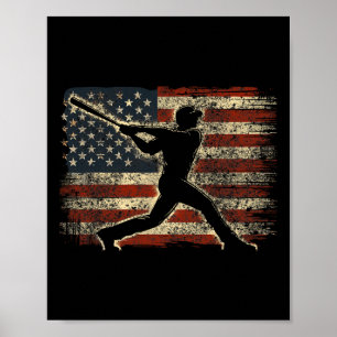Usa Flag Baseball Player American Flag Baseball Poster