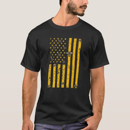 Usa Flag Bee  Insect Beekeeper Honey Beekeeping T_Shirt