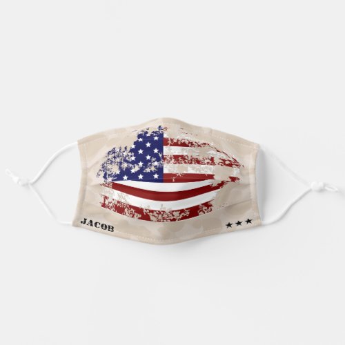 USA Flag Beige Camo Pattern Cool Mens Custom Name Adult Cloth Face Mask