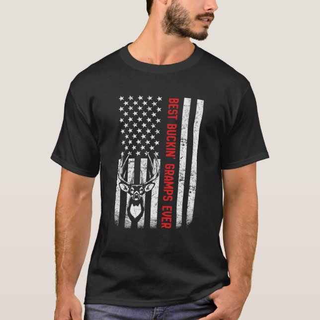 USA Flag Best Buckin' Gramps Ever Deer Hunting Fat T-Shirt (Front)