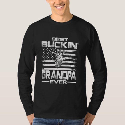 USA Flag Best Buckin Grandpa Ever Deer Hunting  T_Shirt