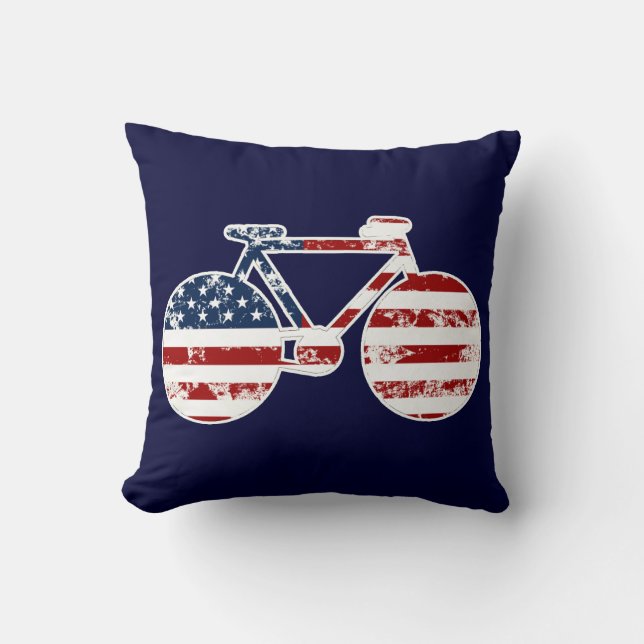 usa flag bicycle sport decor throw pillow (Front)