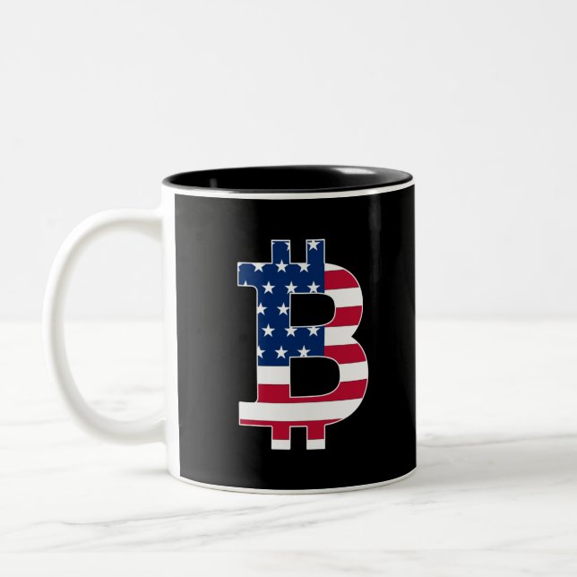 Usa Flag Bitcoin-Bitcoin-Cryptocurrency-Blockchain Two-Tone Coffee Mug (Left)