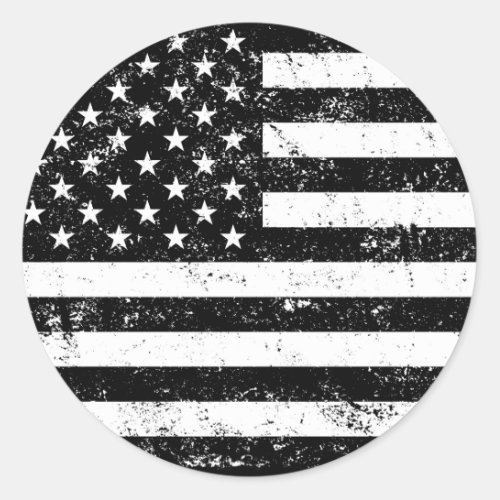 USA Flag Black and White Classic Round Sticker