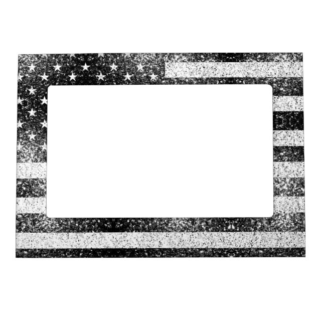 USA flag Black and White faux sparkles glitters Magnetic Frame (Front)