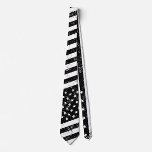USA Flag, Black and White Neck Tie