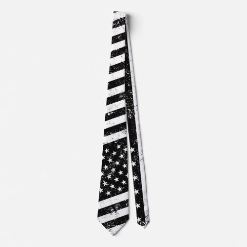 USA Flag Black and White Neck Tie