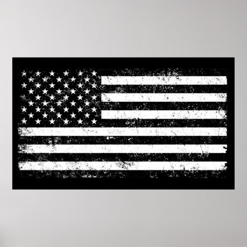 USA Flag Black and White Poster