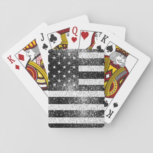 USA flag Black and White rustic sparkles glitters Playing Cards