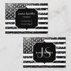 USA flag black and white sparkles glitter Monogram Business Card