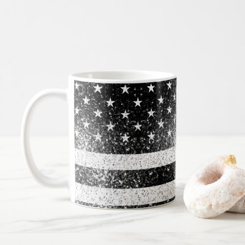 USA flag black and white sparkles glitters Coffee Mug