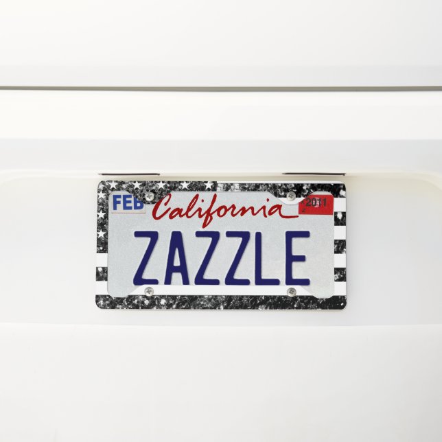 USA flag black and white sparkles glitters License Plate Frame (On Car)