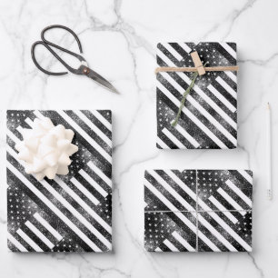 USA flag black and white sparkles glitters pattern Wrapping Paper Sheets