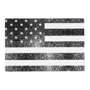 USA flag black and white sparkles glitters Placemat