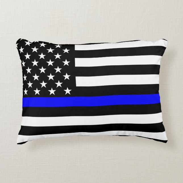 USA Flag Black and White Thin Blue Line Decor Accent Pillow (Front)