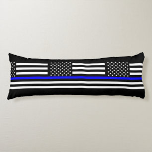 USA Flag Black and White Thin Blue Line Decor Body Pillow