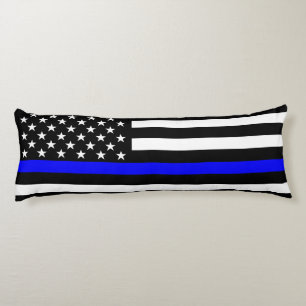 USA Flag Black and White Thin Blue Line Decor Body Pillow