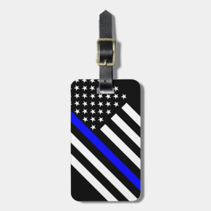 USA Flag Black and White Thin Blue Line Luggage Tag