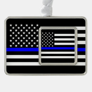 USA Flag Black and White Thin Blue Line Ornament