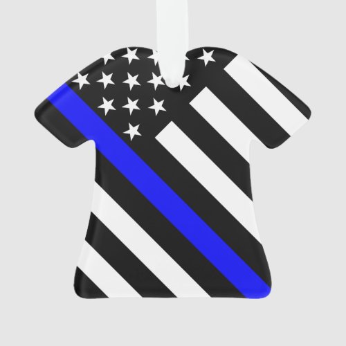 USA Flag Black and White Thin Blue Line Ornament