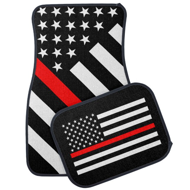 USA Flag Black and White Thin Red Line Car Mat (Set)