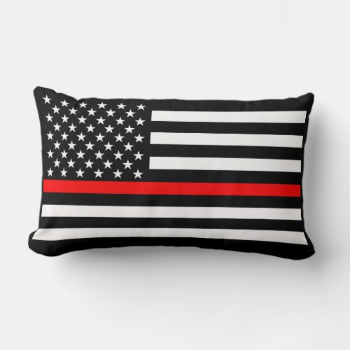 USA Flag Black and White Thin Red Line Decor on a Lumbar Pillow