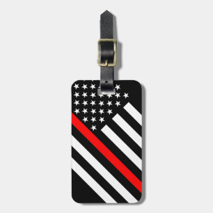 USA Flag Black and White Thin Red Line Luggage Tag