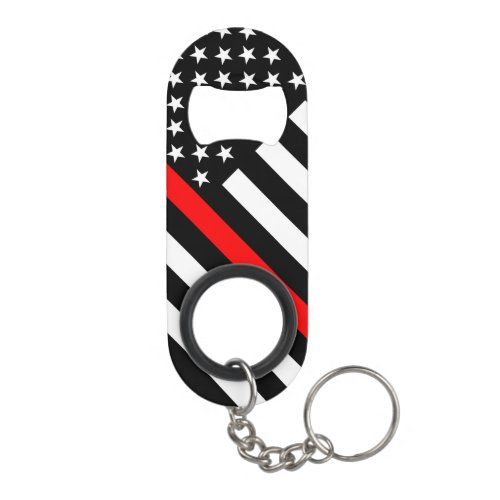 USA Flag Black and White Thin Red Line on a Keychain Bottle Opener