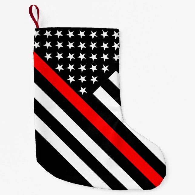 USA Flag Black and White Thin Red Line Small Christmas Stocking (Front)