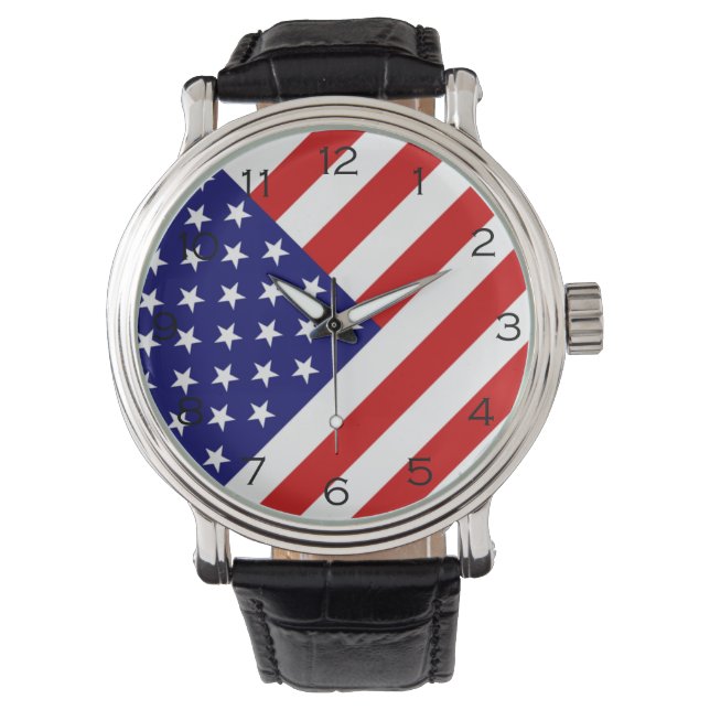 USA Flag Black Numbers wacnt Watch (Front)