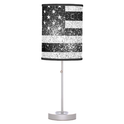 USA flag black white silver sparkles glitters Table Lamp