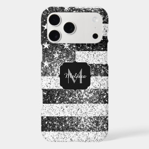USA flag black white silver sparkles Monogram iPhone 17 Pro Max Case