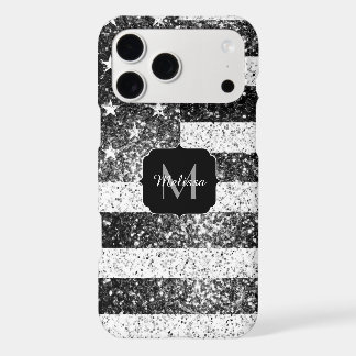 USA flag black white silver sparkles Monogram iPhone 17 Pro Max Case
